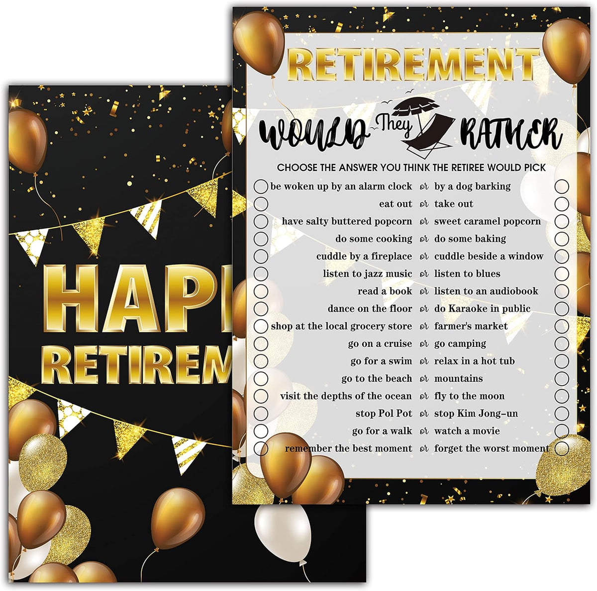 Retirement Party Game Cards – Would They Rather | 30 Cards 5"x7" Fun Party Activity