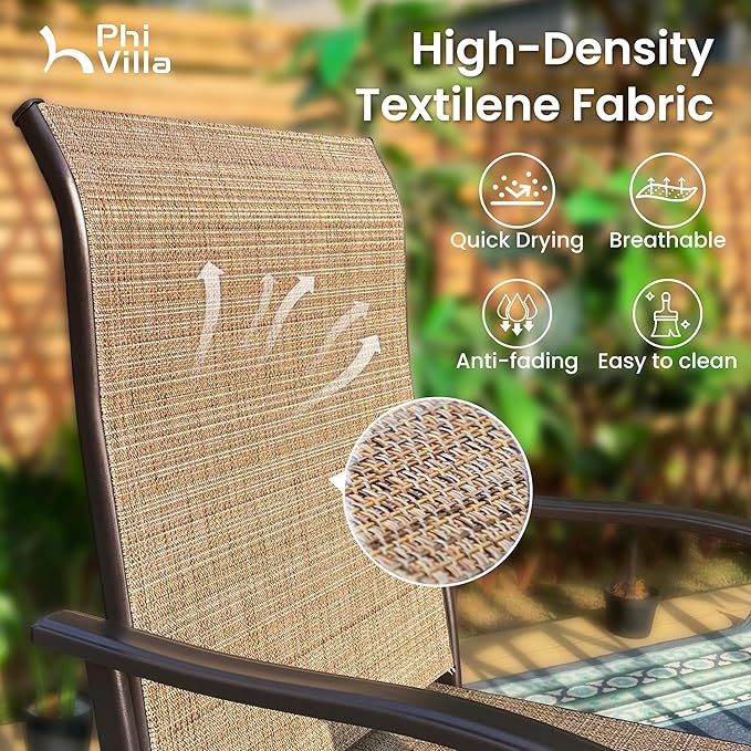 PHI VILLA Outdoor Bar Set for 6, High Top Patio Table and Chairs with Outdoor Swivel Bar Stools for Yard and Garden