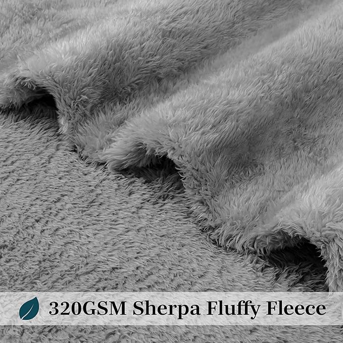 PAVILIA Sherpa Throw Blanket for Couch Sofa, Grey Fluffy Warm Plush Blanket for Twin Bed, Cozy Super Soft Lightweight Throw, Fuzzy Decorative Blanket, All Season Home, 60x80