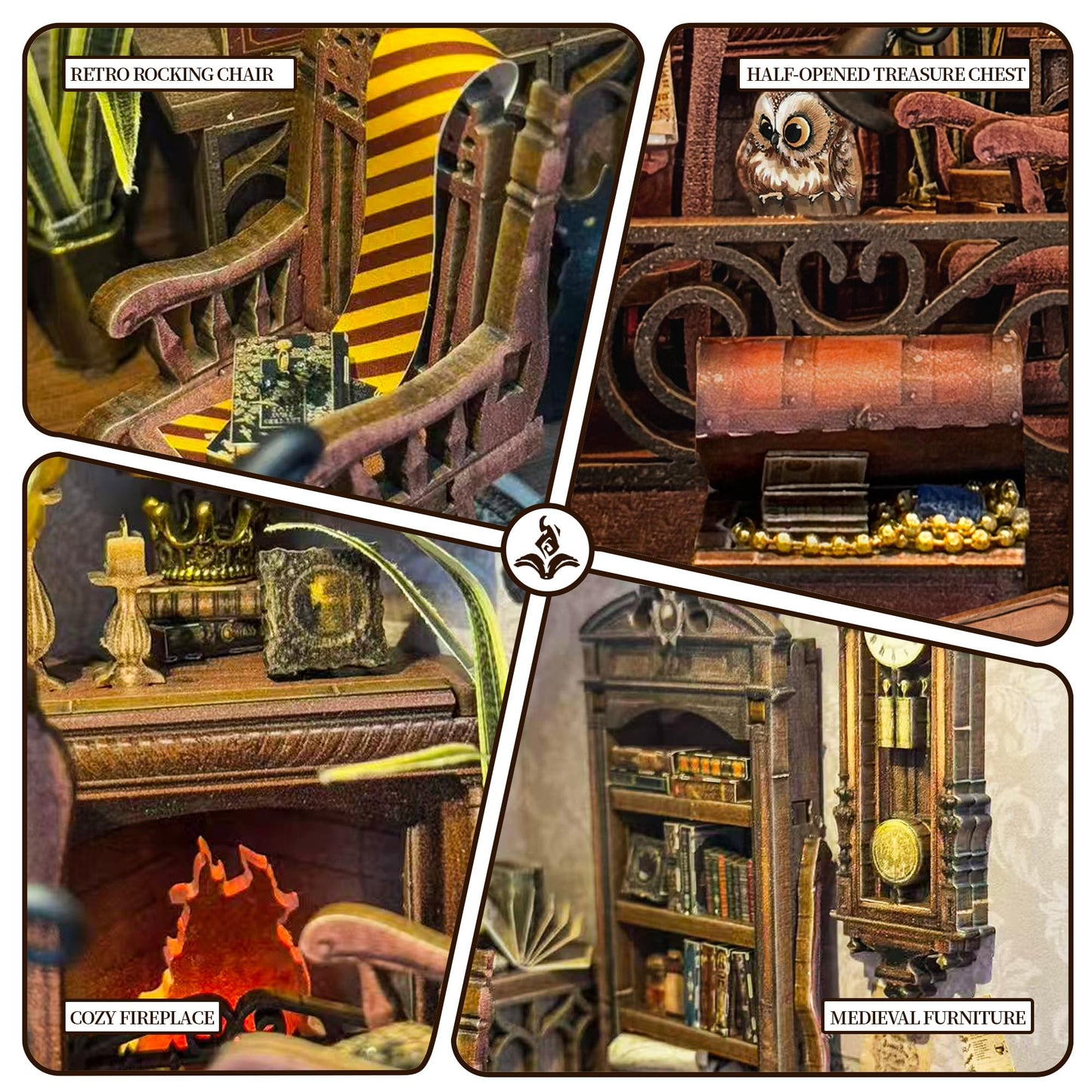 LoreNook Magic Abode Book Nook Kit for Adults - DIY Miniature House Kit with LED Lights, Bookshelf Decor, Nook Tales, Creative Gift for Book Lovers & Craft Enthusiasts