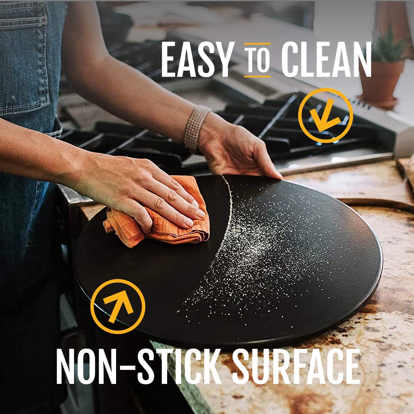 Heritage 15" Ceramic Pizza Stone Set - Non-Stick, Stain-Free with Bonus Cutter - Black