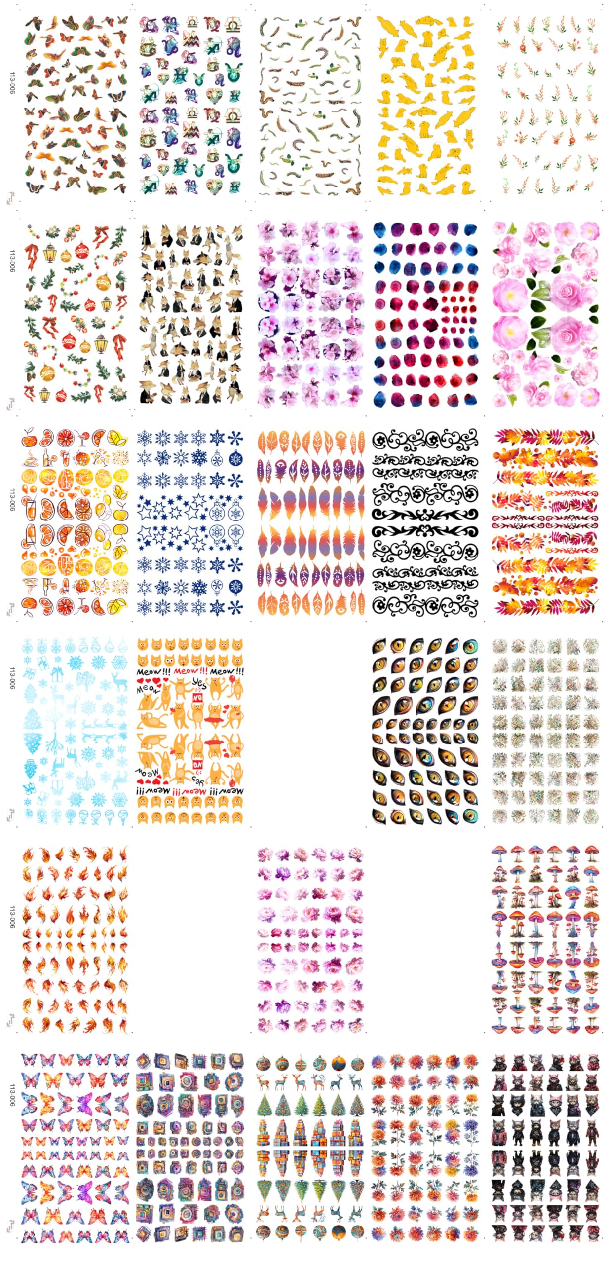 30 Sheets Nail Stickers Collection ~ Tech Abstract ~ Futuristic Devices Patterns Butterflies Trees and Geometric Elements in Colorful Detailed Style Creating Modern Unique Manicure Decals