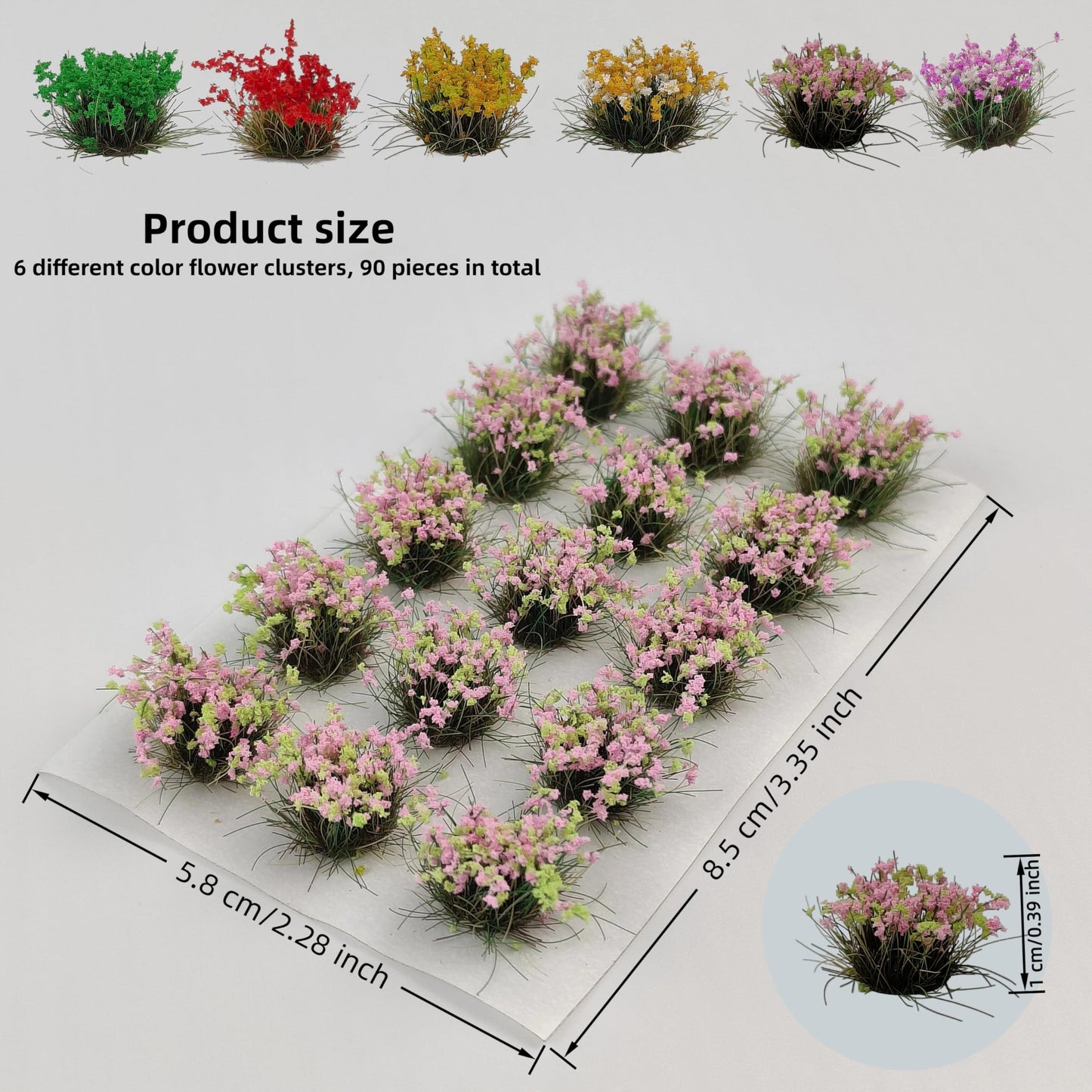 gdeplok 90 Pcs Miniature Flower Clusters Static Grass Clusters, for DIY Model Railway Scenery Train Landscape & War Game Terrain Layouts (B)