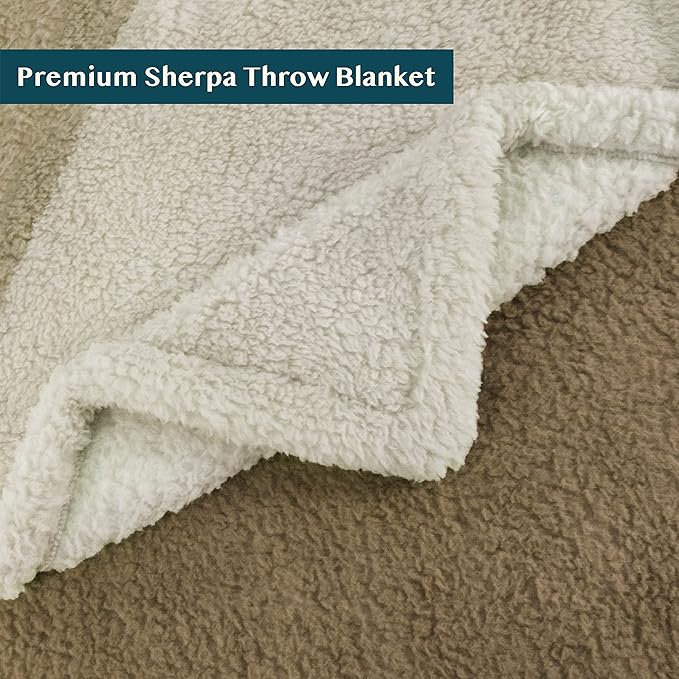 PAVILIA Fluffy Sherpa Throw Blanket Ombre | Gradient Plush, Soft, Fuzzy, Decorative Accent Throw Blanket for Couch Sofa Twin Bed | Cozy Warm Decorative Furry Faux Fur Blanket, 60x80 Inches Taupe