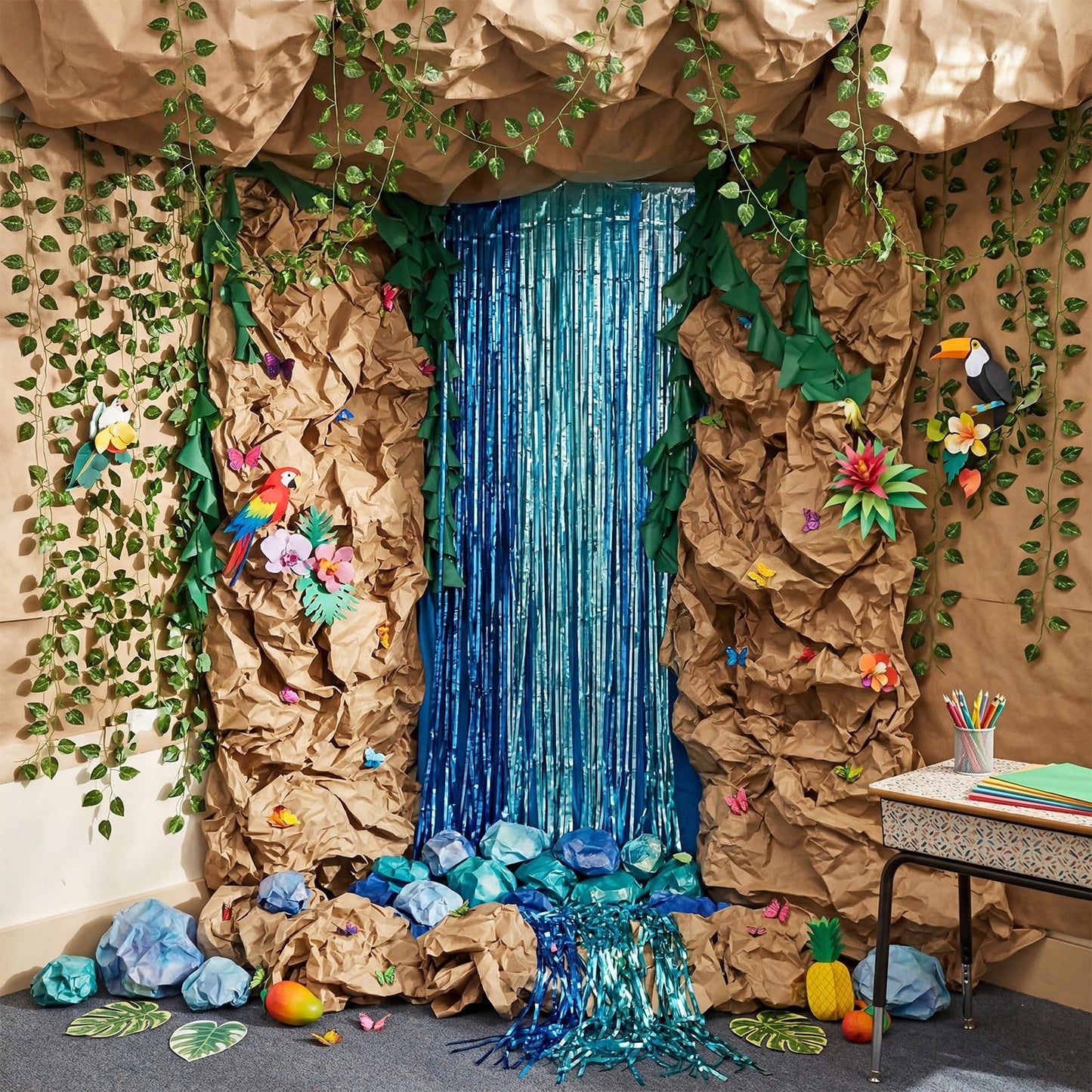 FunooFuno 2026 Vbs Rainforest Waterfall Decor Kit – Jungle Themed DIY Rock & Cascading Waterfall Backdrop for Vacation Bible School, Sunday School, Kids' Ministry, and Tropical Party Decorations