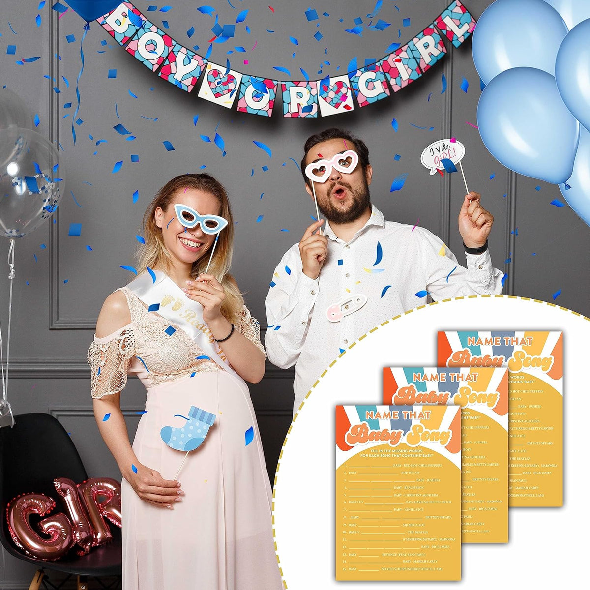 YSTEP Boho Sunshine 30 Name That Baby Song Game Cards with 1 Answer Card, Gender Reveal Party Supplies Favors (5"x7") -A06