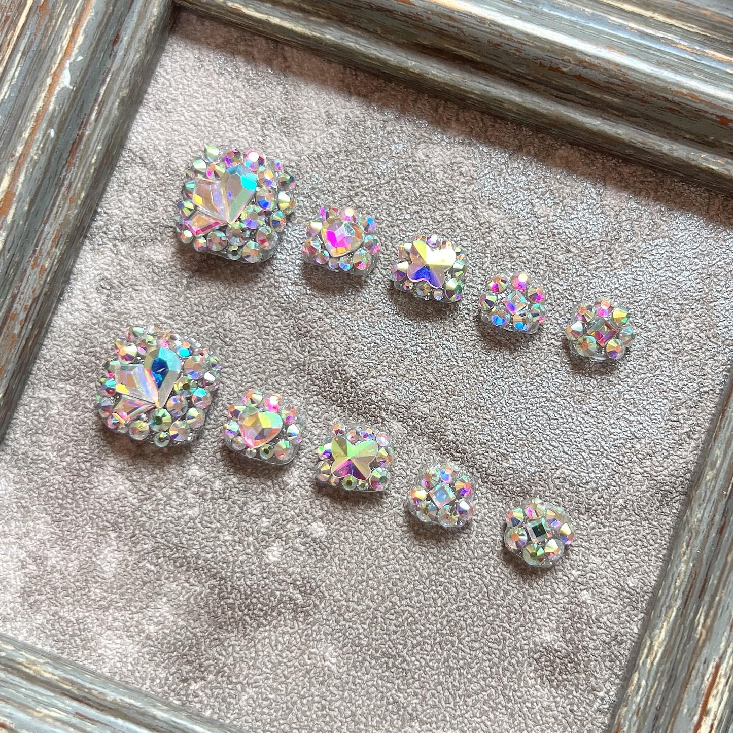 NAIL ANGEL 10PCS/SET Glamorous Handmade Press On Foot Nails Full AB Rhinestones and Gems Foot Nails Artifical Tips ZJ25 (ZJ25, M)