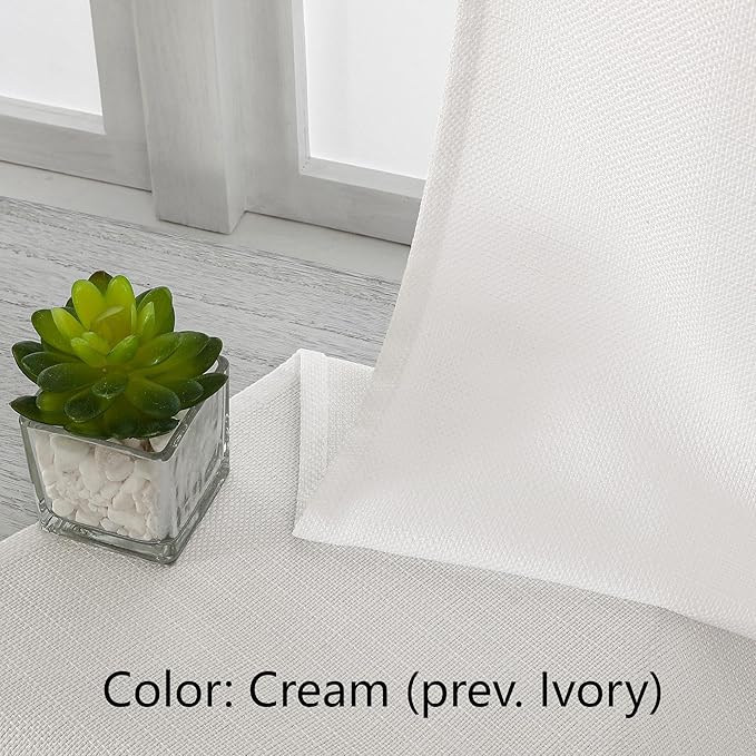 Chyhomenyc Light Filtering Curtains 90 Inch Length 2 Panels Set, Faux Linen Textured Soft Airy Privacy Yellowish Farmhouse Curtain Drapes for Living Room, Each 40Wx90L Inches, Cream???prev. Ivory???