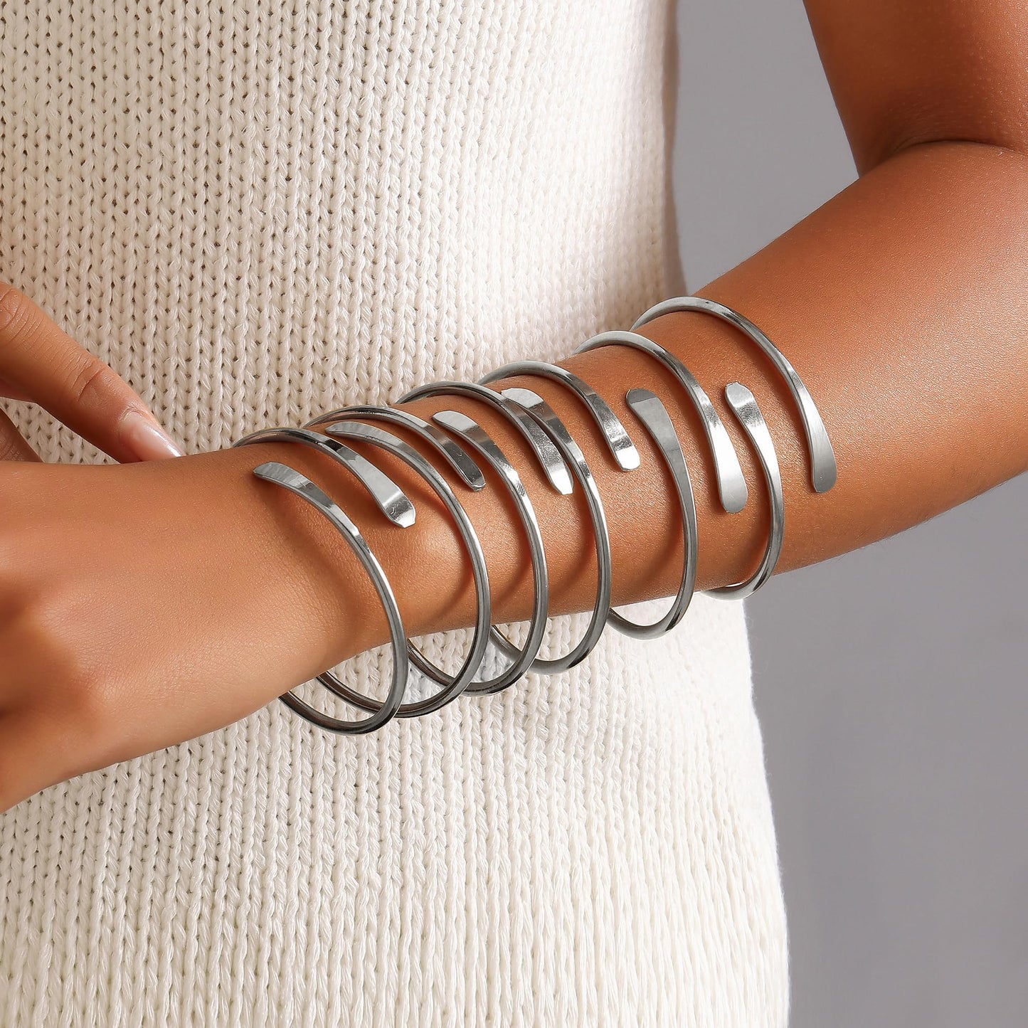 AYWFCBF Silver Bracelets for Women, Adjustable Open Cuff Stackable Bracelets Set Boho Jewelry for Women