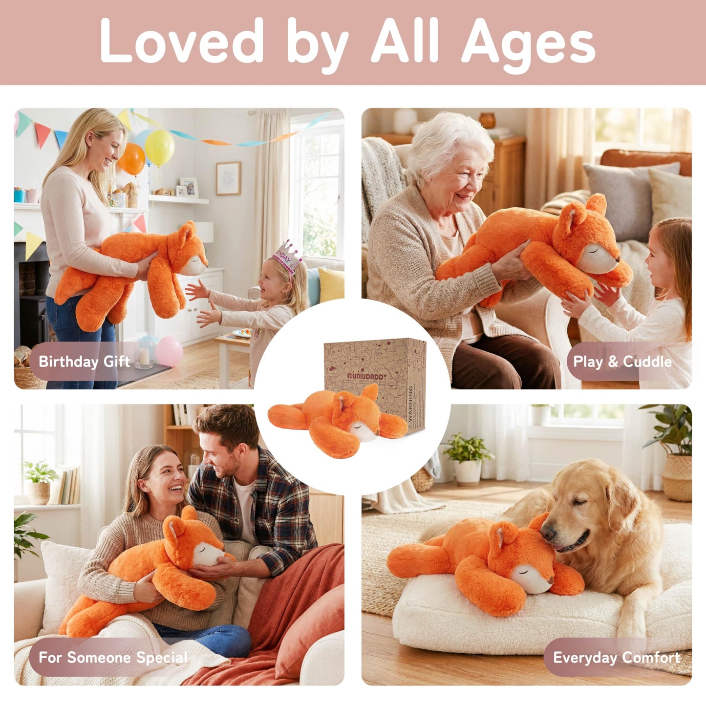 Niuniu Daddy Fox Weighted Stuffed Animals for Kids & Adults, 20" | 3.3lb Large Weighted Plushies Pillow for Sleeping and Calming, Cute Lying Plush Toy Huggable Gift for Everyday Comfort