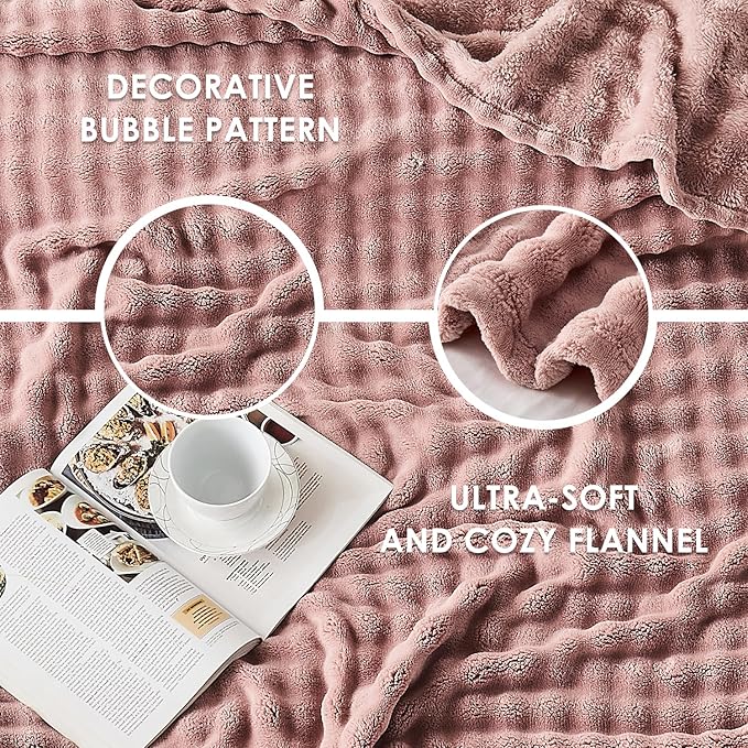 SOCHOW Dusty Pink Bubble Fleece Blanket for Couch, Super Soft Cozy Cute Throw Blanket for Women, Decorative Fuzzy Flannel Blanket, 50 x 60 Inches