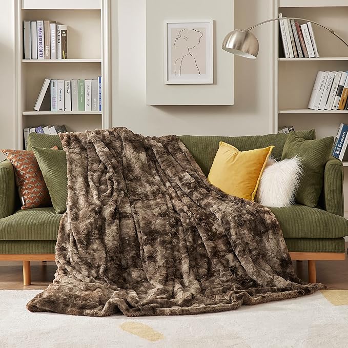 Bedsure Sherpa Blanket Twin Size - Soft, Fuzzy & Fluffy Faux Fur - Warm, Cozy Blanket for Couch, Sofa and Bed, Tie Dye Design, Brown, 60x80 Inches