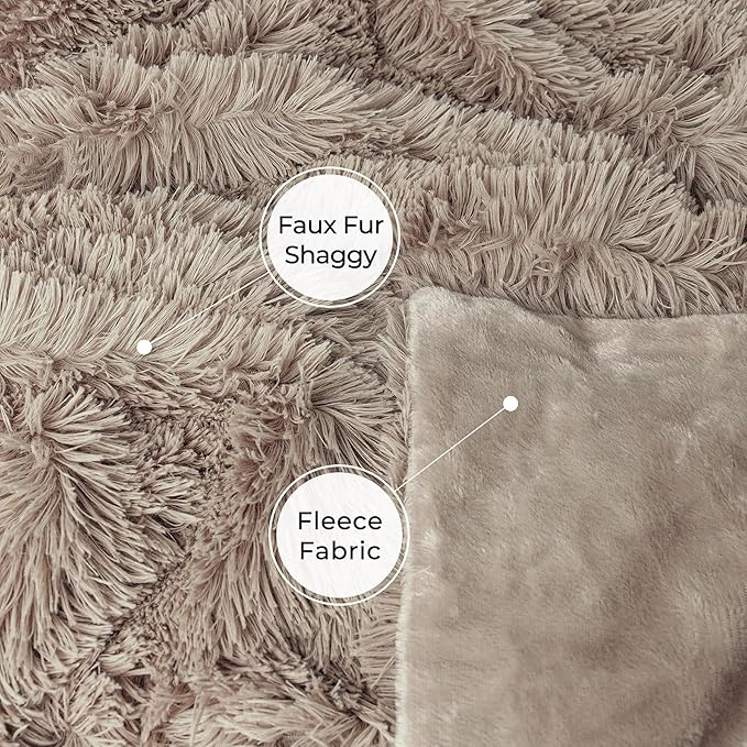 Tuddrom Decorative Extra Soft Faux Fur Throw Blanket 50"x60",Solid Reversible Fuzzy Lightweight Long Hair Shaggy Blanket,Fluffy Cozy Plush Fleece Comfy Microfiber Blanket for Couch Sofa Bed,Khaki