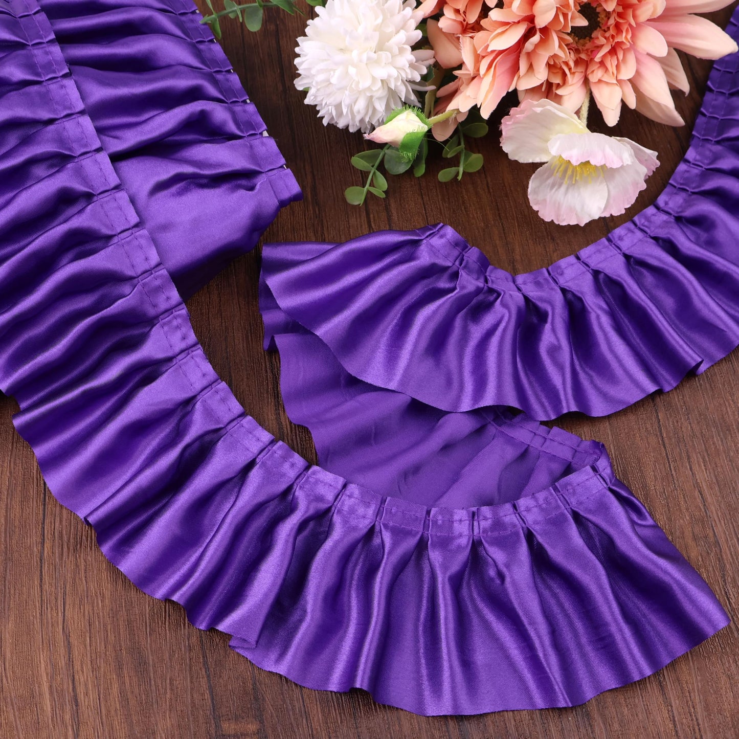 Purple Ruffle Ribbon 3inch Wide Ruffle Trim Lace Craft Supply for Sewing, Decor AIETSYEI