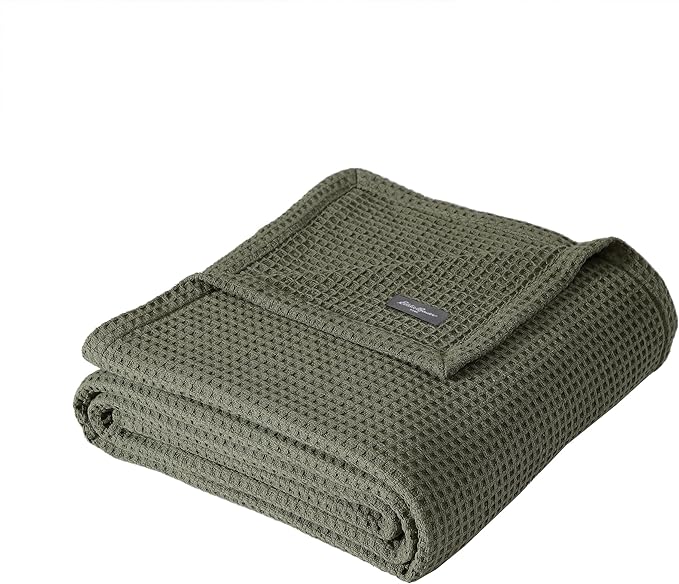 Eddie Bauer Blanket Soft Waffle Weave Bedding, Medium Weight Bedroom Decor, Softens Every Wash, Twin, Green