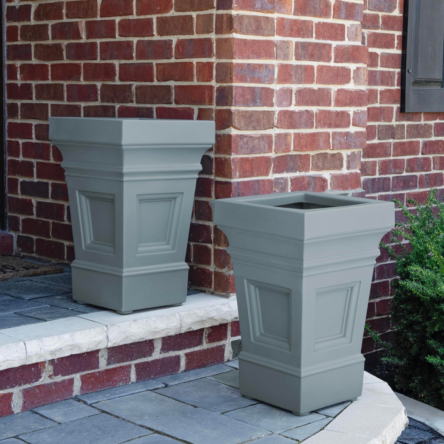 Step2 Atherton Square Planter, Large Planters for Outdoor Plants, Gardening and Flower Pot for Patio or Porch, Efficient Drainage, Durable Plastic, Sage Gray, 2-Pack