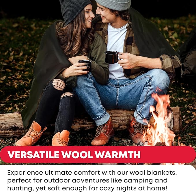 Military Wool Blanket - 95% Wool, Washable, Perfect for Outdoors, Picnics, Travel, Car & Bushcraft Emergency Blanket, 96" x 96" 6.65 lbs. - Olive Drab Green - Queen Size