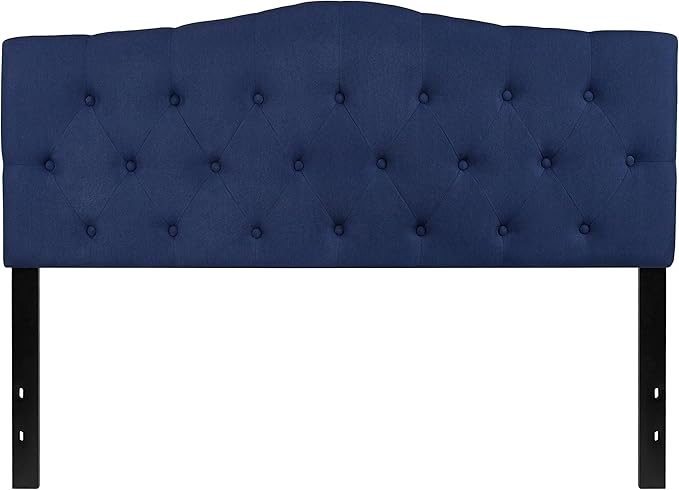 EMMA + OLIVER Tufted Upholstered Queen Size Headboard in Navy Fabric