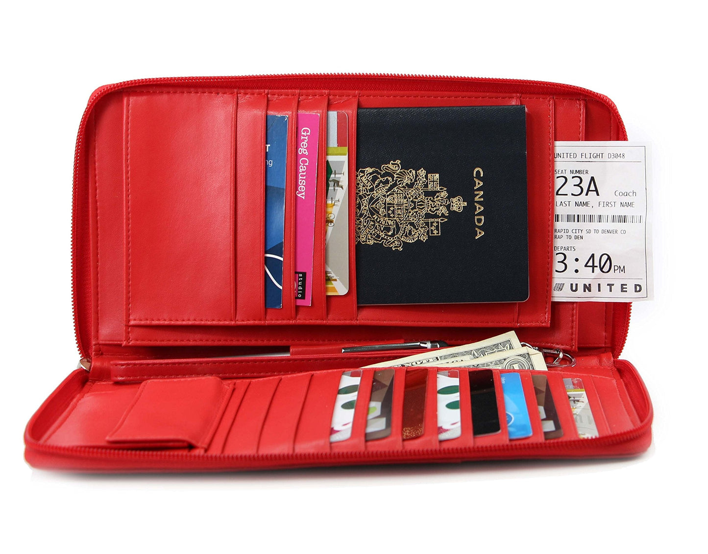 myBitti Zip-Around Passport Wallet Executive Unisex Leather Boarding Pass Holder (Red)