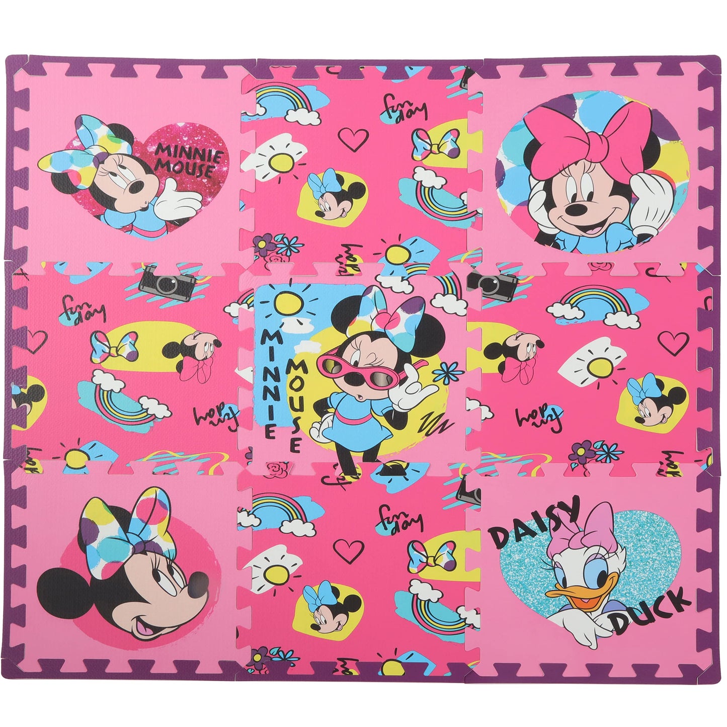 Disney Minnie Mouse Daisy Duck EVA Foam Mat, Cool Summer Interlocking Flooring Tiles, Pink, 36 x 36 Inches