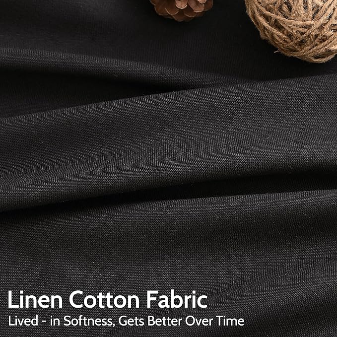 Vintage Black Linen Curtains 63 Inch Length for Living Room Light Filtering Semi Sheer Curtain Back Tab and Rod Pocket Privacy Luxury Gothic Vintage Decor Drapes for Bedroom Office 52x63, 2 Panels