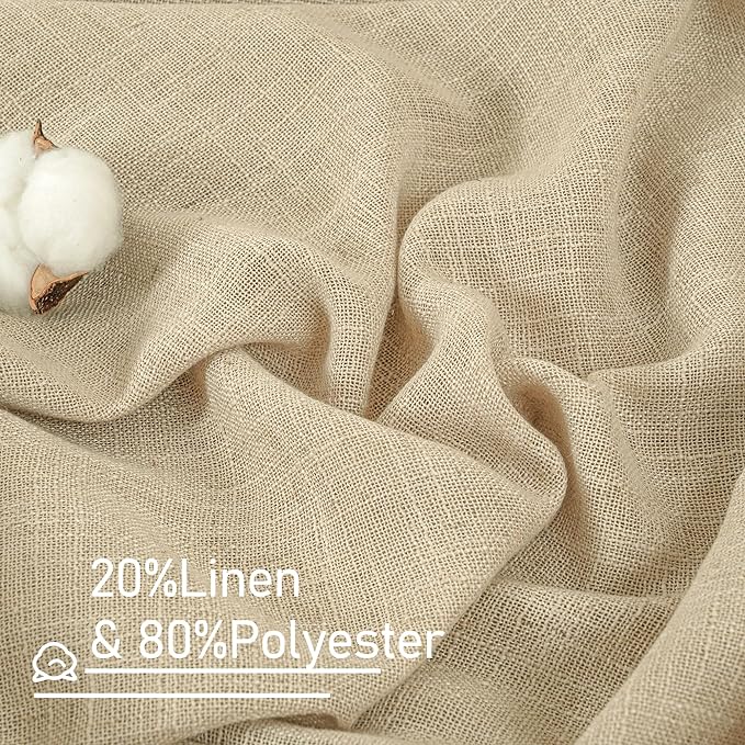 LAMIT Extra Wide Linen Curtains for Bedroom, Natural Light Filtering Faux Linen Textured Panels Semi Sheer Back Tab and Rod Pocket Boho Drapes for Living Room/Farmhouse, 2 Panels, Linen, 60 x 84 Inch