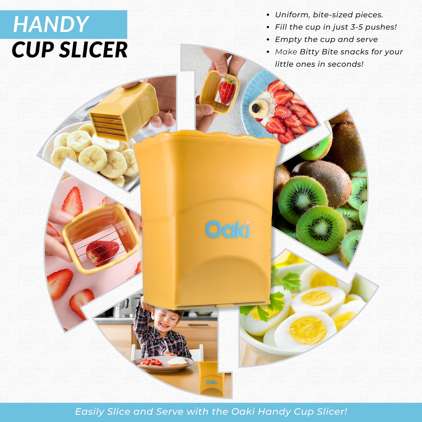 Oaki Bitty Bites Bundle | 3-in-1 Fruit Cutter Set | Apple, Grape, Strawberry Slicer & More | Precision Food Prep Slicer Set
