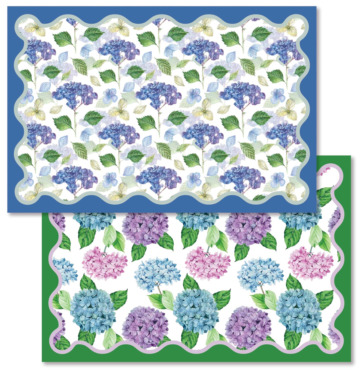 Disposable Paper Placemats 24 Pack 12x18 Inch - 2 Hydrangea Floral Scalloped Edge Designs Tear-Off Pad - Spring Brunch Mother's Day Bridal Luncheon Baby Shower Table Decor - Elegant Entertaining Gift