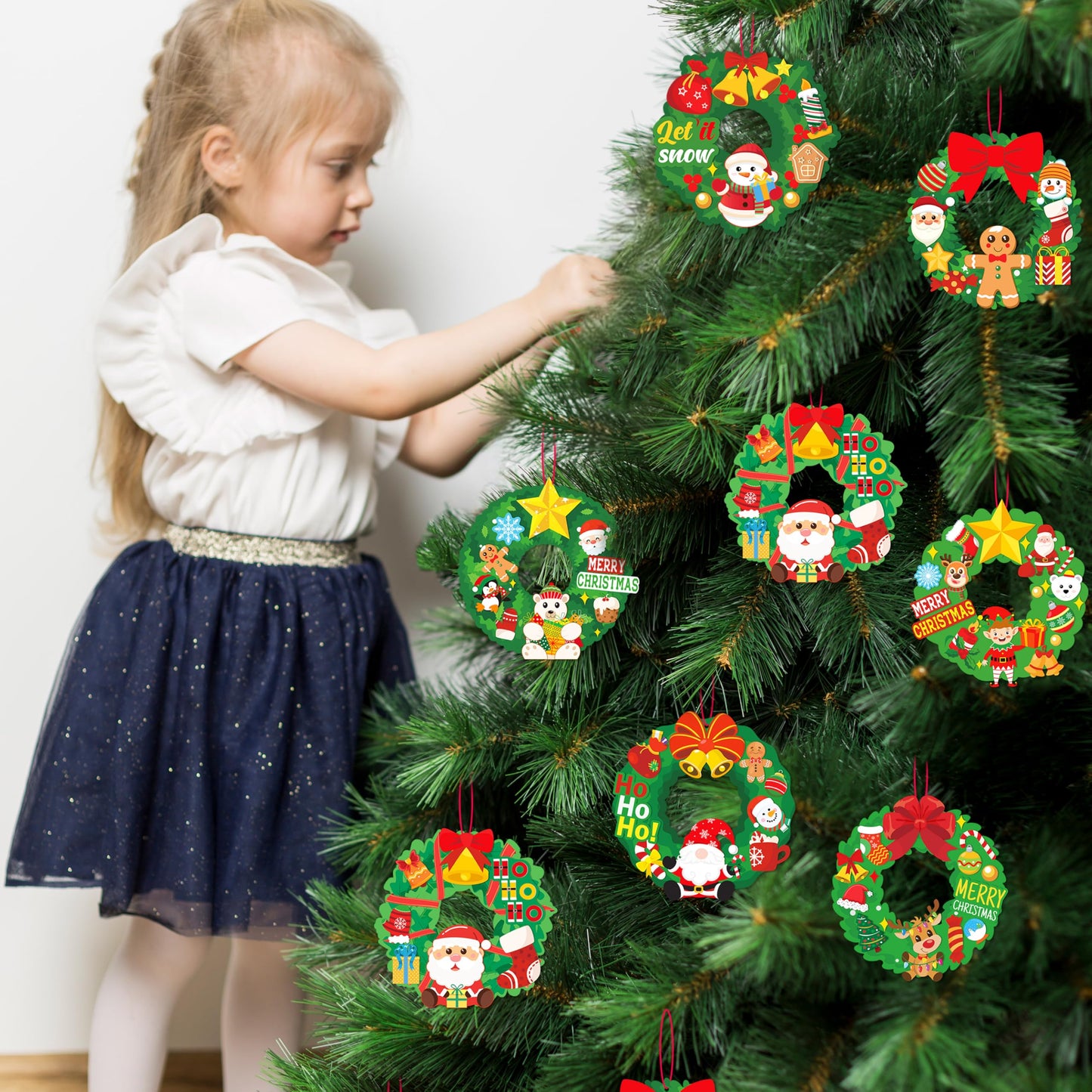 Eternity sky 54pcs Christmas Crafts for Kids - Xmas Wreath Ornament Making Kit Bulk with Snowman for Winter Holiday, Classroom, Adults