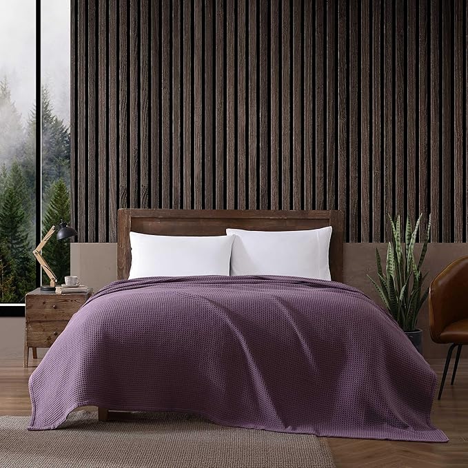 Eddie Bauer - King Blanket, Super Soft & Medium Weight, Softens Every Wash (Solid Waffle Purple, King)