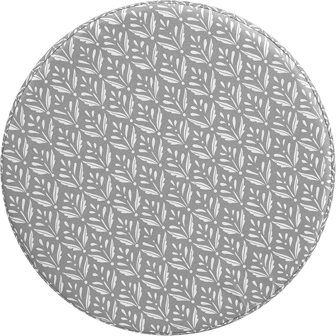 HomePop Upholstered Round Storage Ottoman Home Décor|Upholstered Round Foot Rest Ottoman - Light Grey Print Large