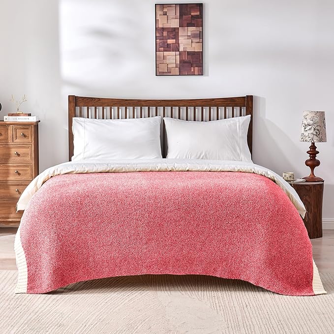 CozeCube Melange Blanket, Ultra Soft Christmas Red and White Throw Blanket, Warm Cozy Knit Fuzzy Plush Reversible Throw for Couch Bed Sofa, 60"x80"