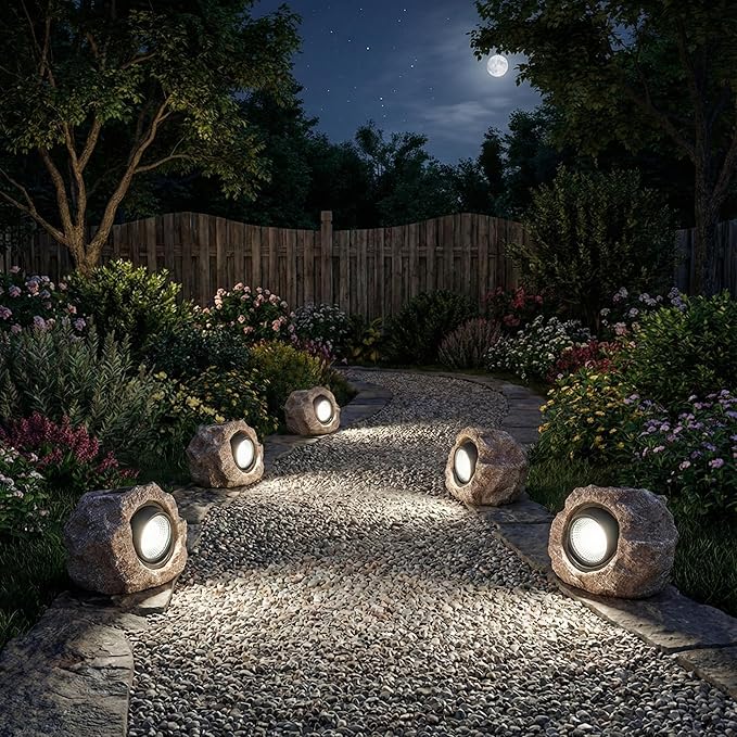 Solar Rock Lights Outdoor Garden Waterproof - Super Bright LED Solar Spotlights, Solar Powered Landscape Path Decorative Garden Stone Lights for Pathway, Walkway, Yard, Patio (2 Pack)