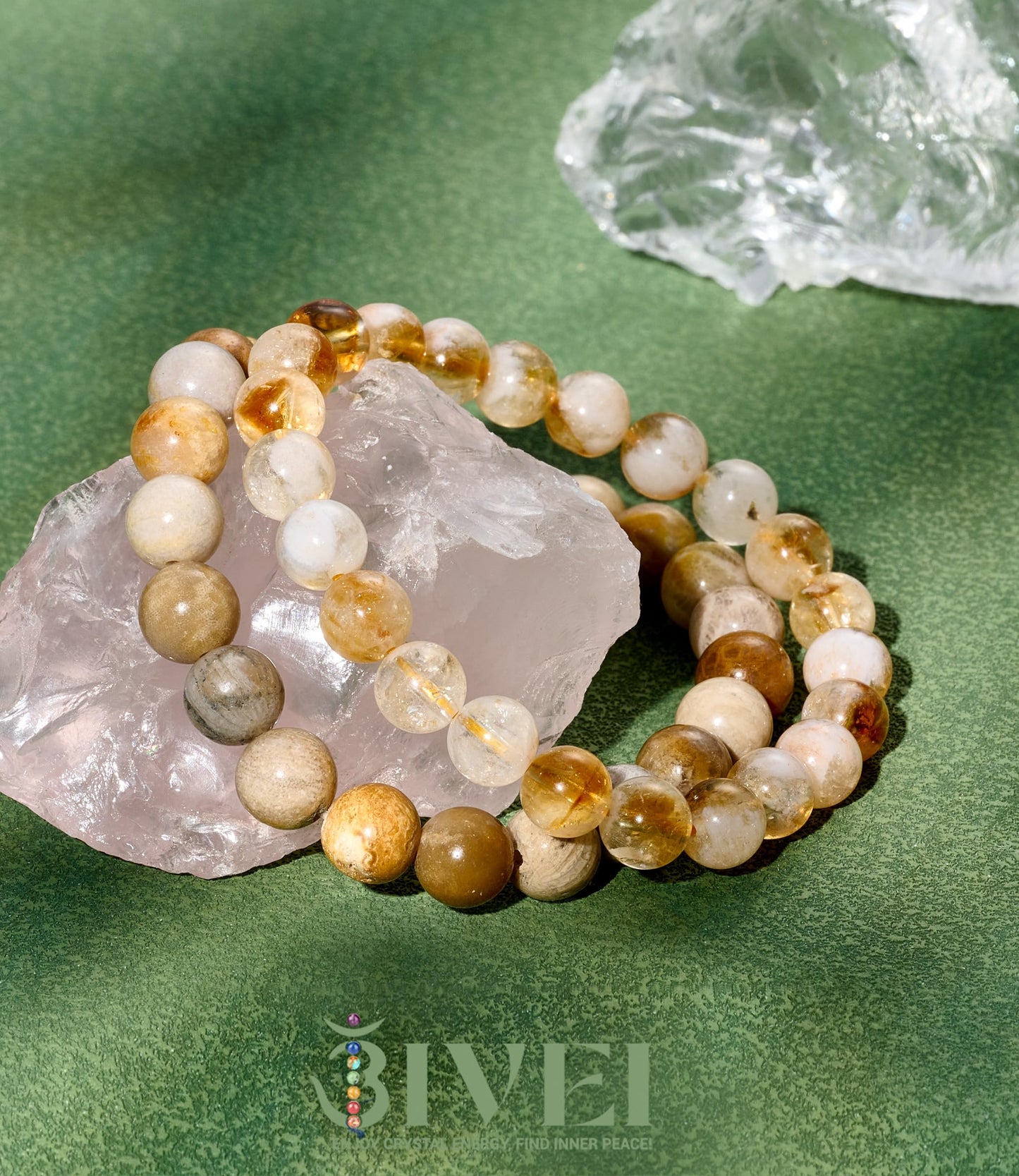 Bivei Natural Gemstone Semi Precious Crystals Handmade Stretchy Round Beads Bracelet, Enhance Positive Energy,Stocking Stuffers for Women(Citrine & Coral Jade (Wealth) Medium)