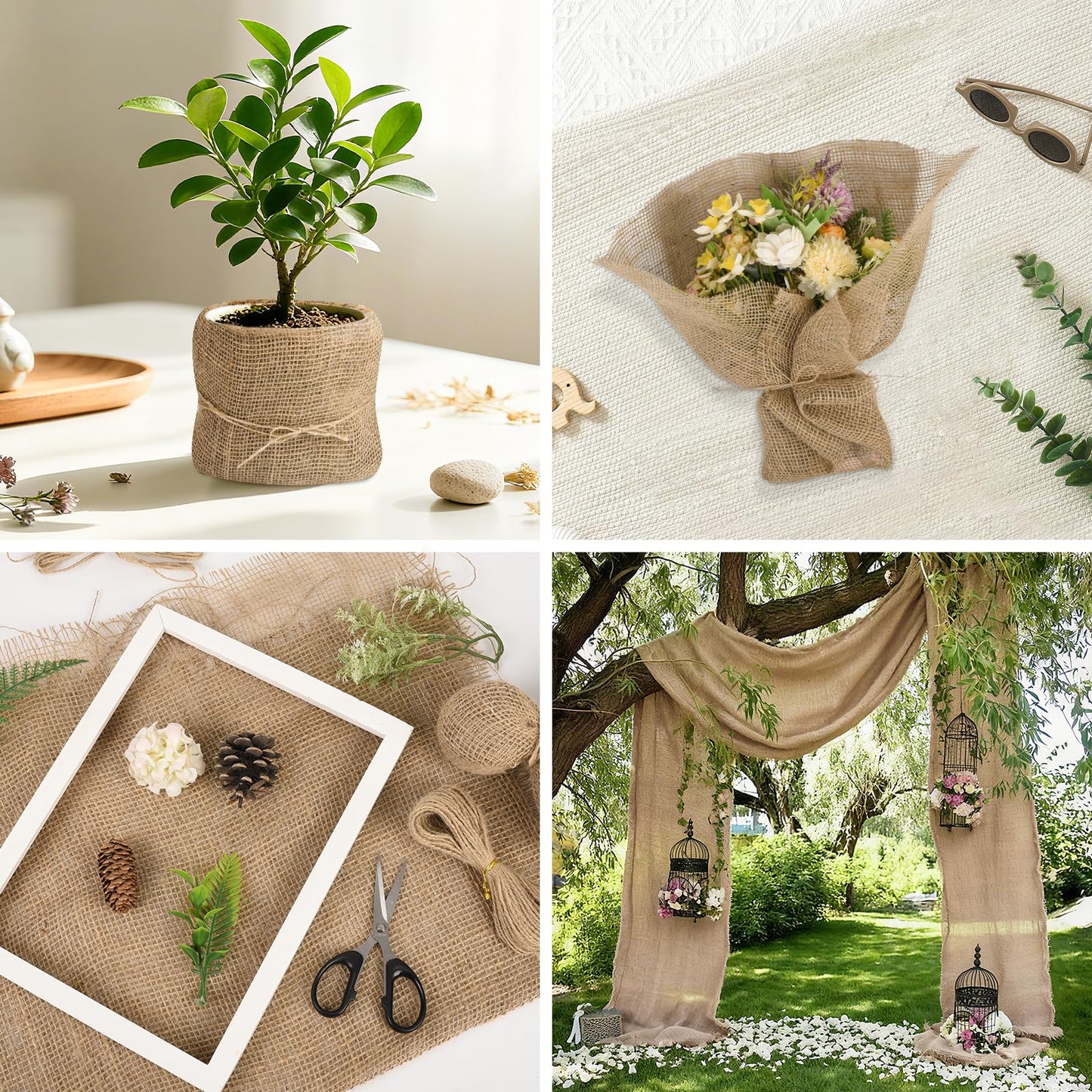Whmayai 40" x 100 Ft Natural Burlap Fabric Roll with 4 Free Jute Twines - Garden Burlap Wrap for Trees, Winter Plant Protection, Weed Barrier, Raised Bed Liners, Craft & Aisle Runner