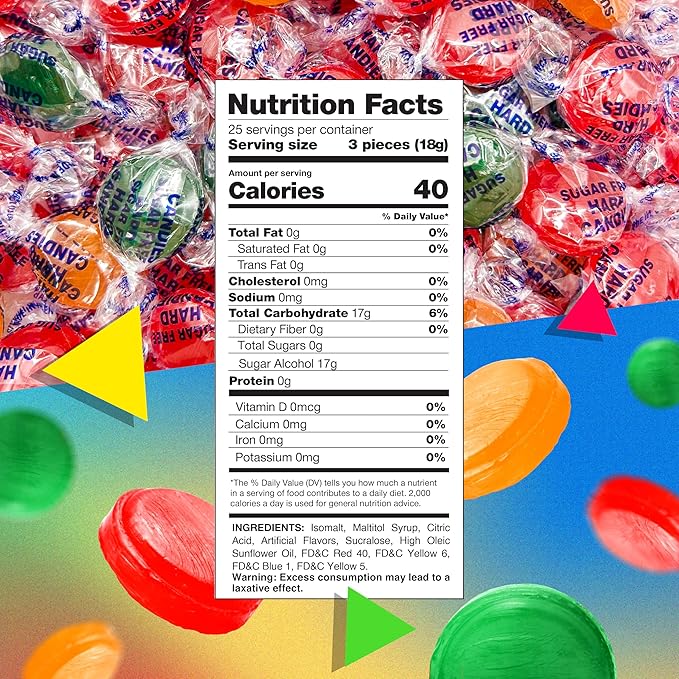 Sugar Free Hard Candy Mix | 1 Pound Bag | About 75 Count | Assorted Fruit Flavors | Individually Wrapped Sugarless Hard Candy for Office Bowl | Lime, Cherry, Orange