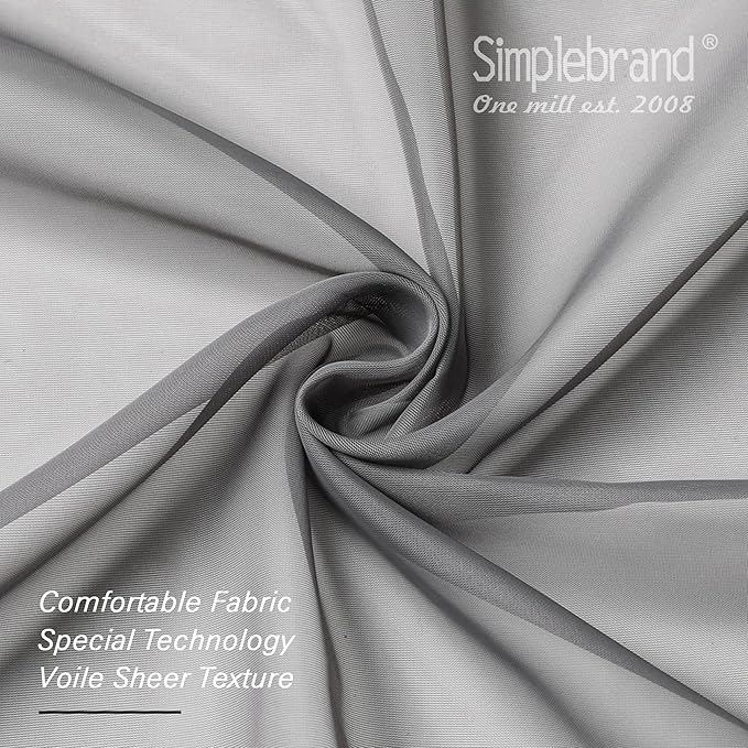 Simplebrand Grey Sheer Curtains 84 Inches Long, Light Filtering Rod Pocket Solid Color Window Sheer Curtain Panels, Elegant Curtains & Drapes for Living Room 2 Panels (Charcoal Grey, 2x42x84'')