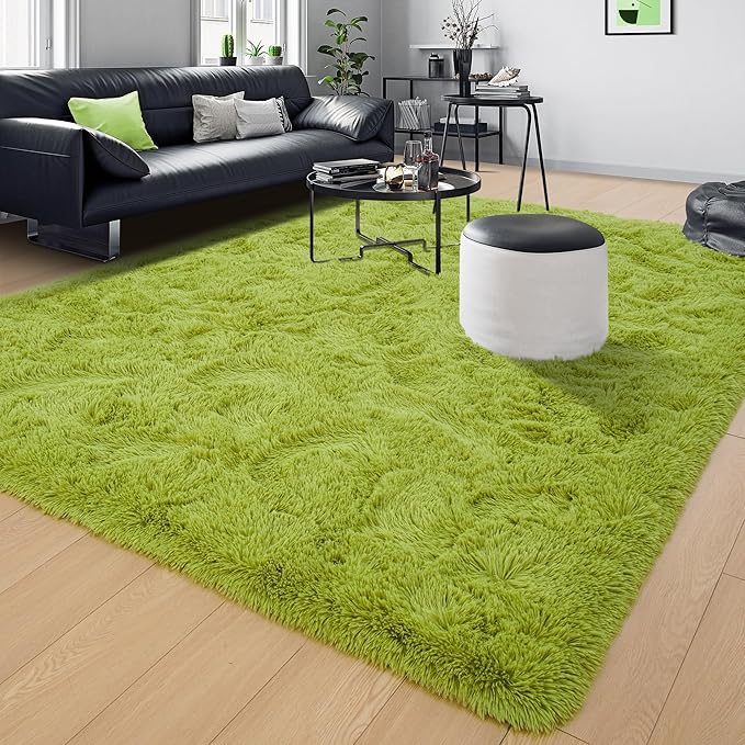 Tepook Super Soft Fluffy Rug for Bedroom, Modern Shaggy Fuzzy Kids Rugs for Living Room, Plush Indoor Nursery Home Decor Dorm Carpet with Non-Slip Bottom, Grass Green, 4 X 6 Feet