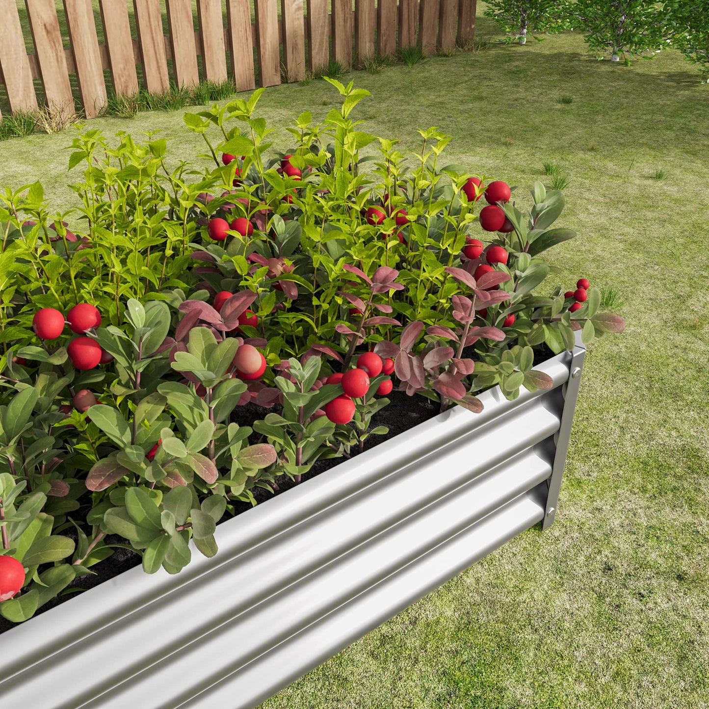 Metal Raised Garden Bed 4×2×1ft, Rectangle Galvanized Planter Box with Open Bottom for Vegetables, Flowers, Herbs, Outdoor Gardening, Silver