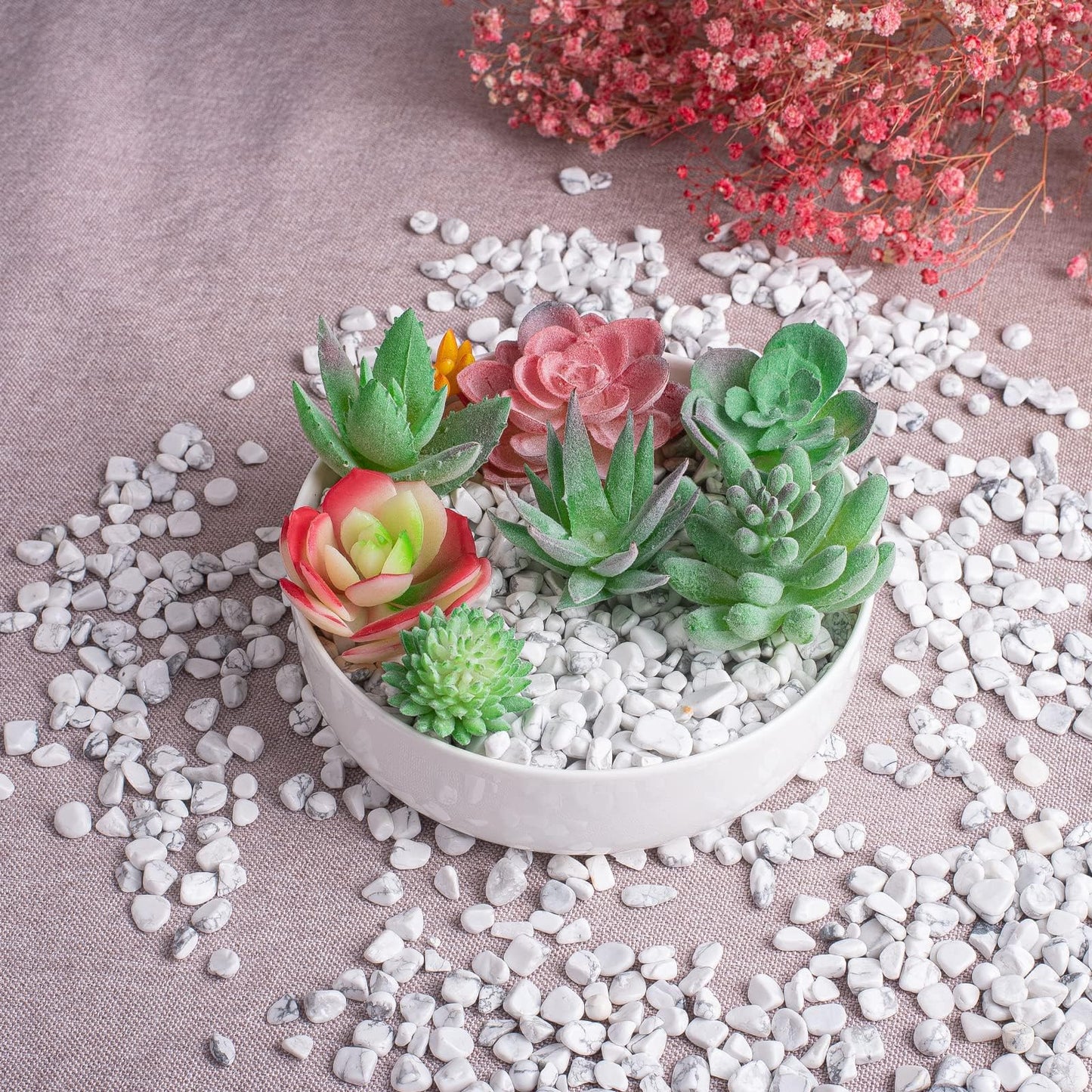 SigMntun Polished Howlite Crystal Chips 200 Pcs - 0.3" 10 oz Tumbled Stone Chips Crushed Sea Glass Stones Healing Reiki Crystal Jewelry Making Home Decoration