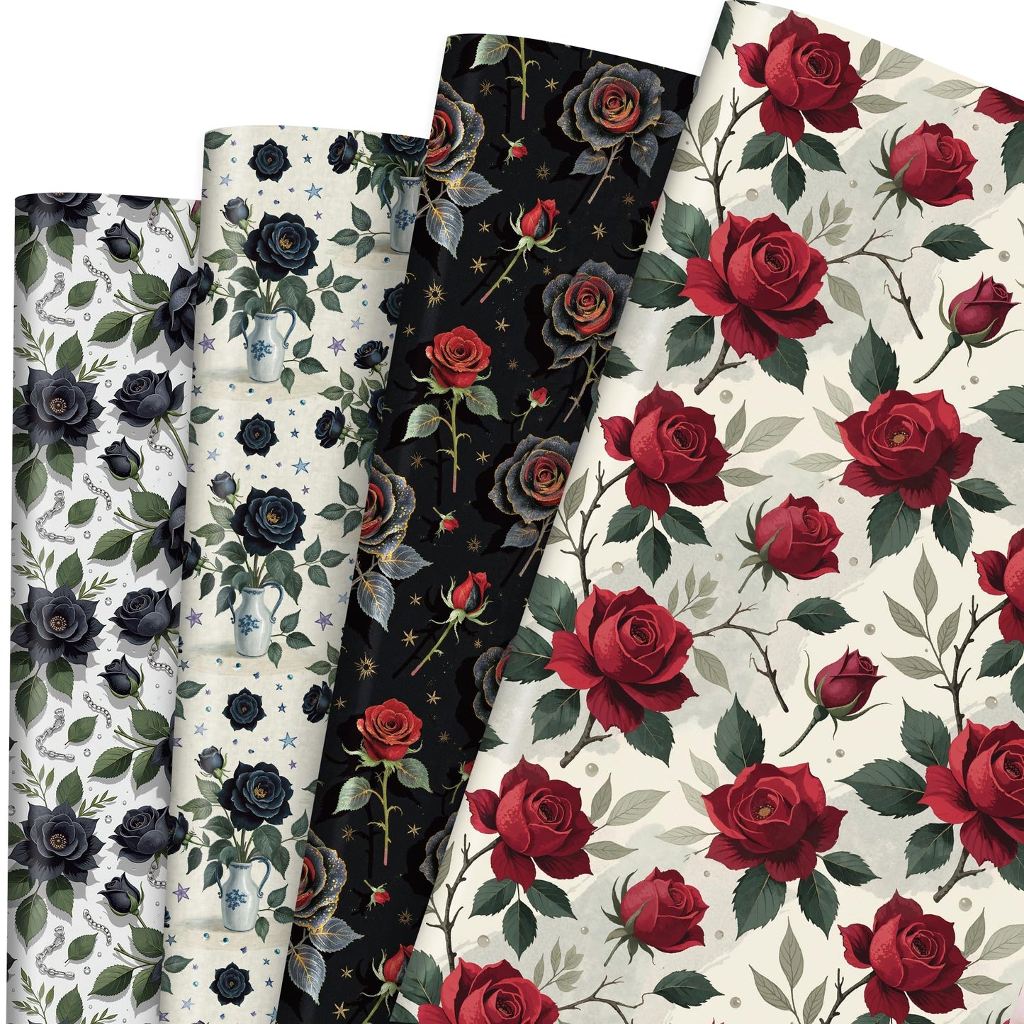 Liobelon Gothic Rose Wrapping Paper - 12 Sheets Dark Black & Red Roses Designs, Horror Goth Aesthetic Flower Gift Wrap for Gothic Birthday, Mother's Day, Wedding, Anniversary, 19.7 x 27.6 In.