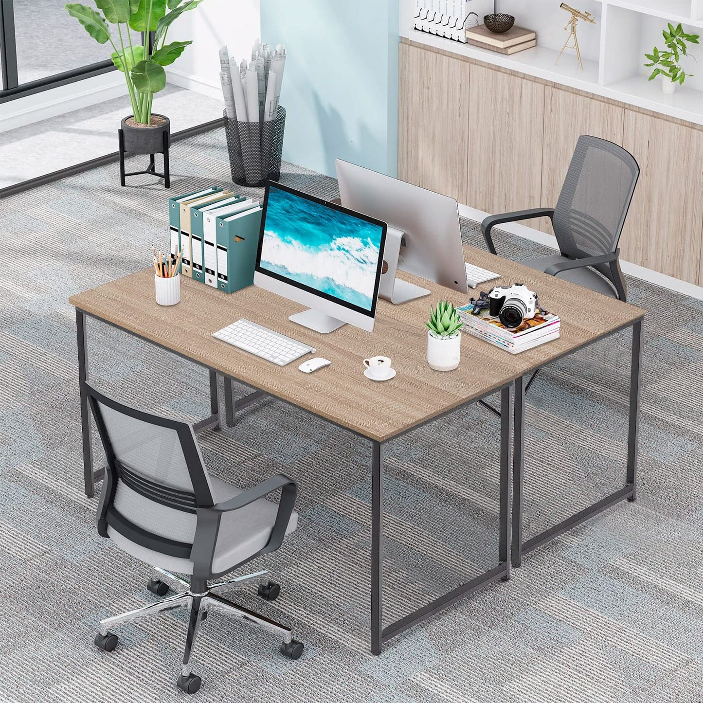 PayLessHere | 39 Inch Computer Desk | Nature | Office Desk with Metal Frame, Adjustable Feet | Water-Resistant, Scratchproof Surface | Sturdy Writing Table for Home Office or Study | Pack of 1