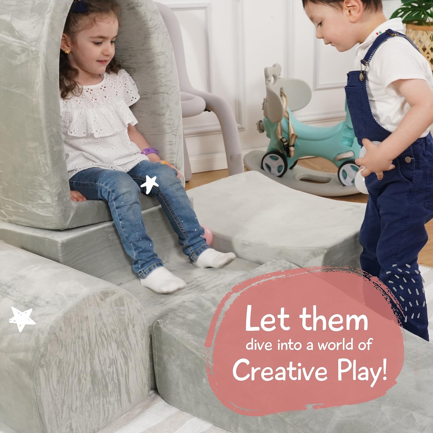 Foam Climbing Blocks for Toddlers – Indoor Soft Play Set for Babies - Velvet Cover & High-Density Memory Foam – Baby Climbing Blocks for Motor Skills - Climb and Crawl Activity Play Set for Kids -Gray