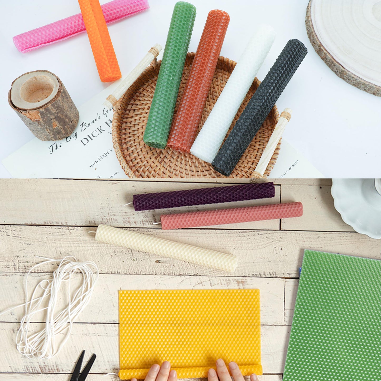 PTSGCAI 20 Pack 8x8 Inch Beeswax Candle Making Kit, Cotton Wick 18 feet & Stencil - Create Your Own Unique Beeswax Candles