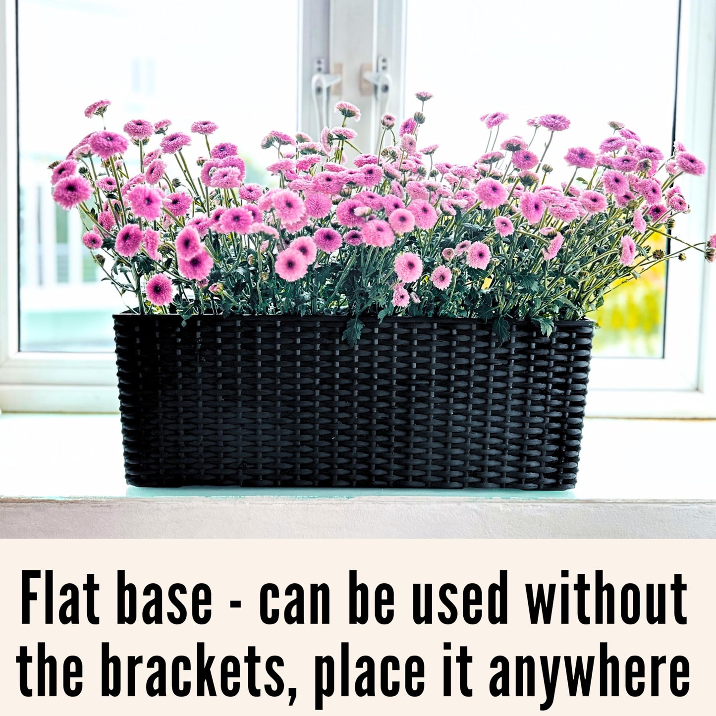 LaLaGreen Outdoor Wall Planters (20 Inch, 2 Pack) Wall Mounted Self Watering System Window Flower Boxes with Bracket, Black Rectangular Plant Pot Container Indoor Modern Garden Herb Kitchen Home Decor