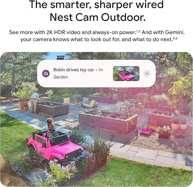 Google Nest Cam Outdoor (Wired, 2nd Gen) - Security Camera with 2K Video and Gemini, Night Vision, 2-Way Audio - Works with Google Home - 2025 Model - Snow