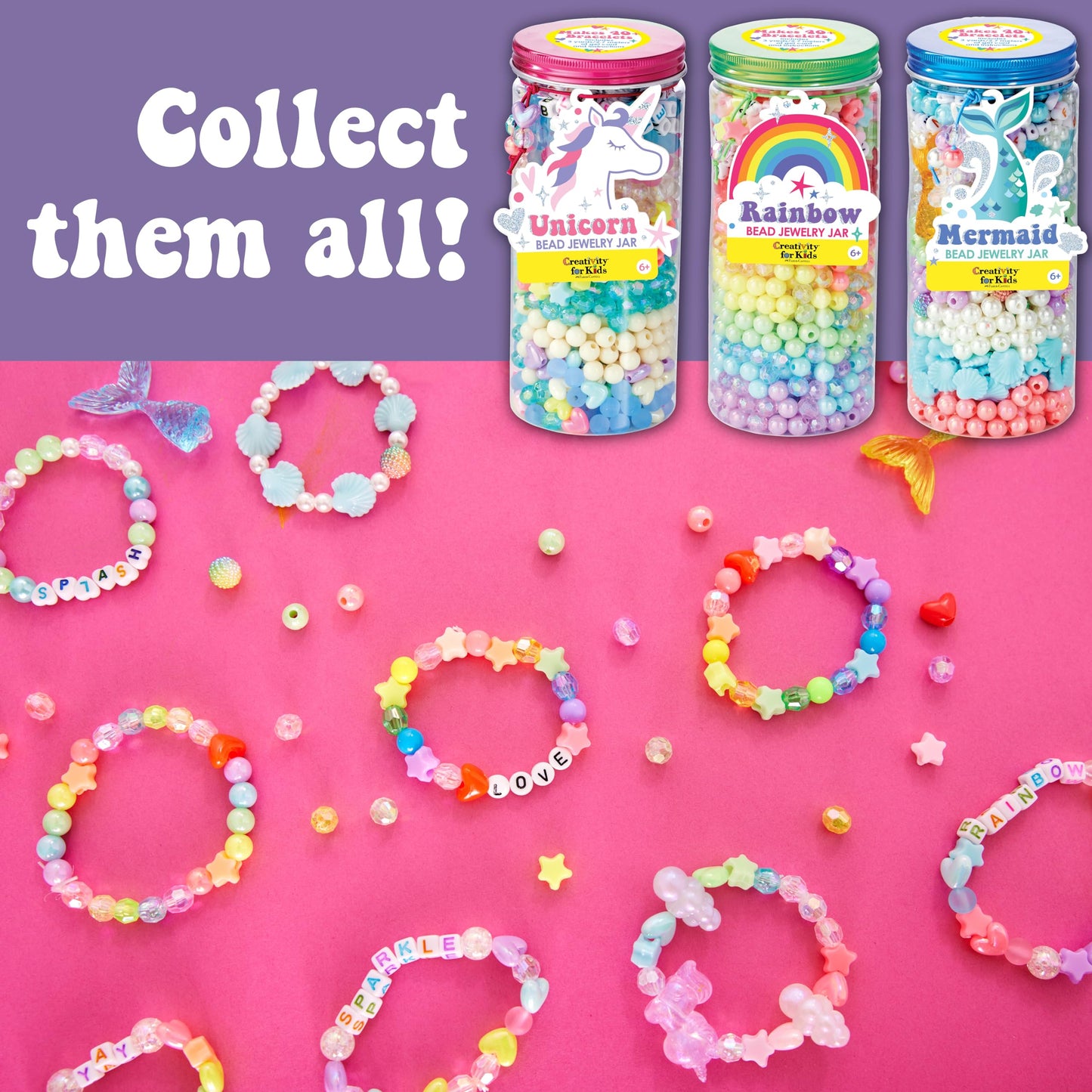 Creativity for Kids Rainbow Bead Jar Jewelry Making Kit: Makes 40+ Friendship Bracelets, DIY Crafts for Girls, Great Spring Crafts (Ages 6+)