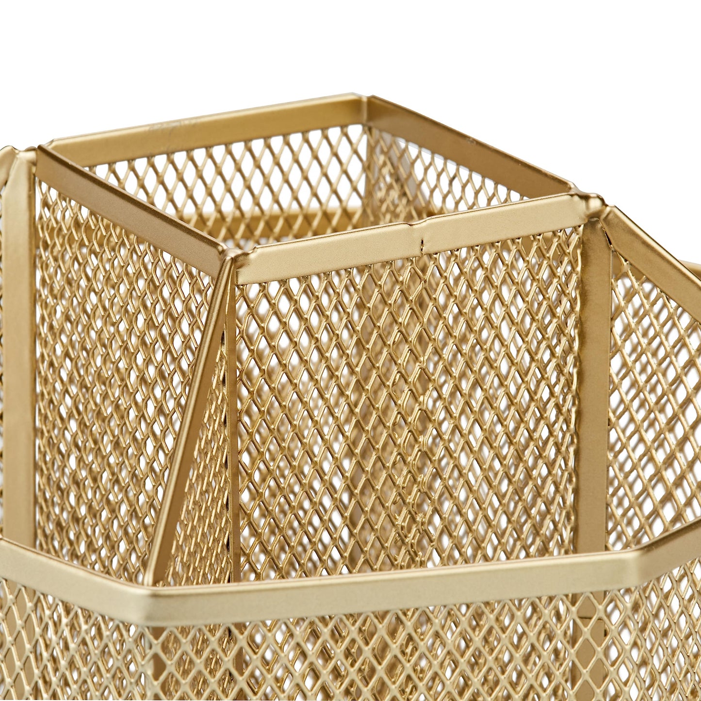 Annova Mesh Desk Organizer Rotate with 5 Compartments Spinning Tidy Candy/Pen Holder Office, Art Supply, Storage, Classroom, Home (Gold)