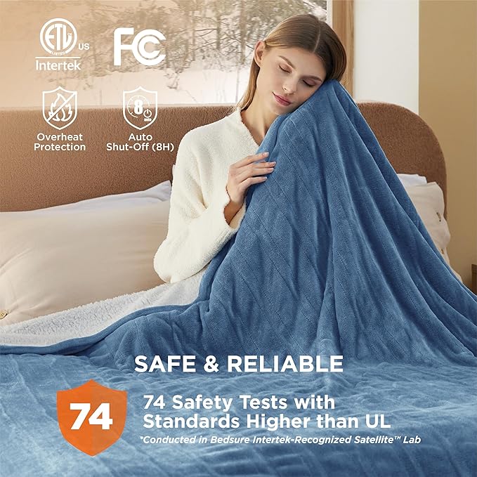 Bedsure Electric Blanket King Size - Dual Control Heated Blanket King Size, Fast Heating with 10 Time Settings & 10 Heat Settings, Warm Gift for Grandma (100x90 inches, Blue)