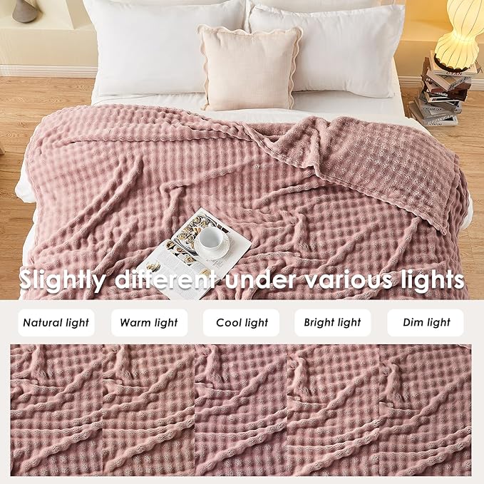 SOCHOW Dusty Pink Bubble Fleece Blanket for Couch, Super Soft Cozy Cute Throw Blanket for Women, Decorative Fuzzy Flannel Blanket, 50 x 60 Inches